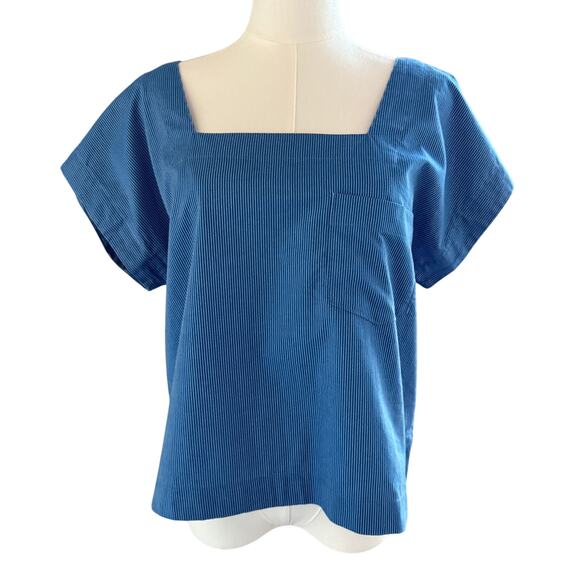 Madewell Tops - Madewell Blue Pin Striped Square Neck Cotton Top Size M Parisian Chic Capsule